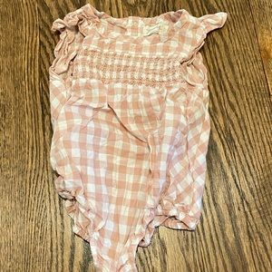 Pehr Pink Gingham Onesie with Ruffles - Size 6 Months